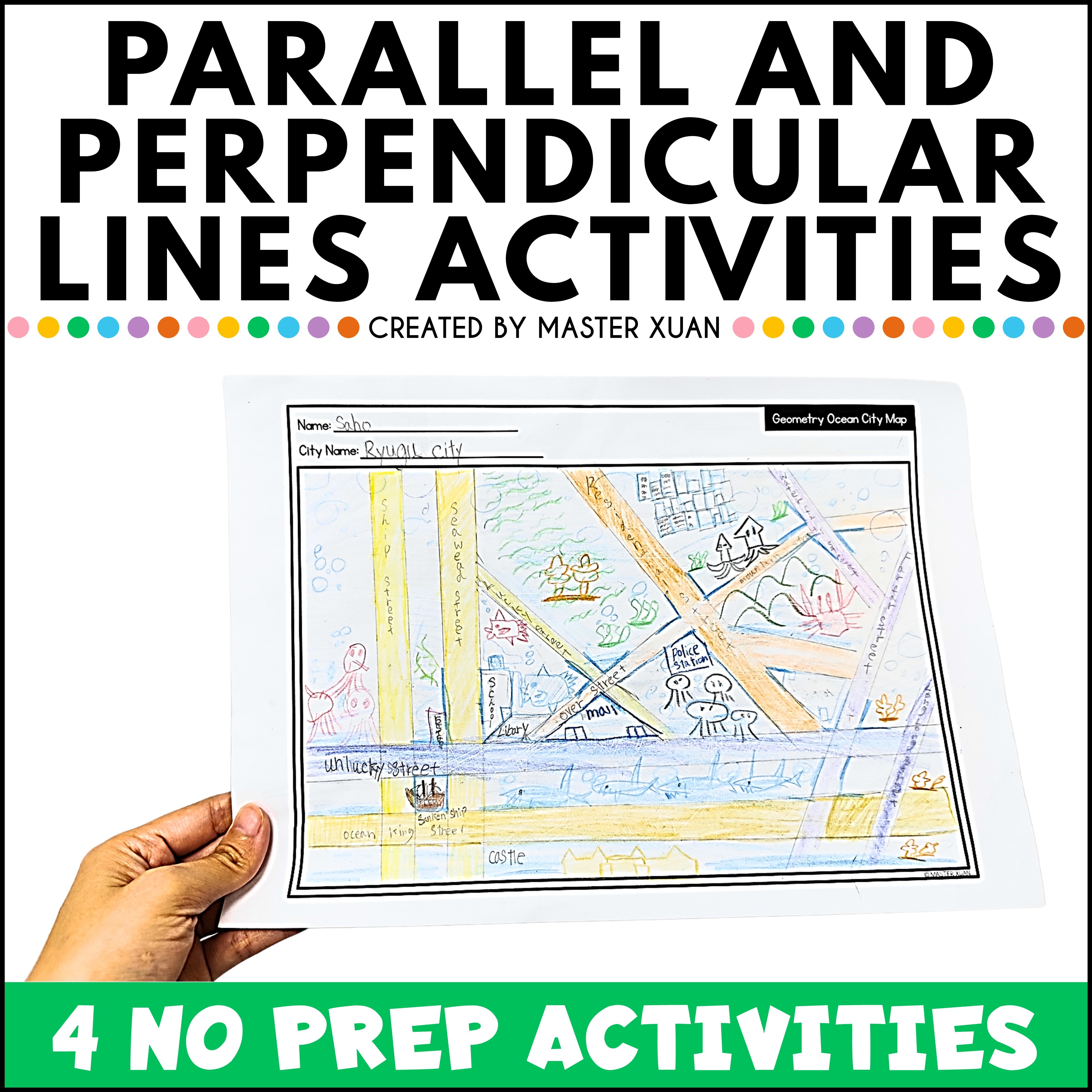 Parallel and perpendicular lines activities let students  design their own ocean geometry city.