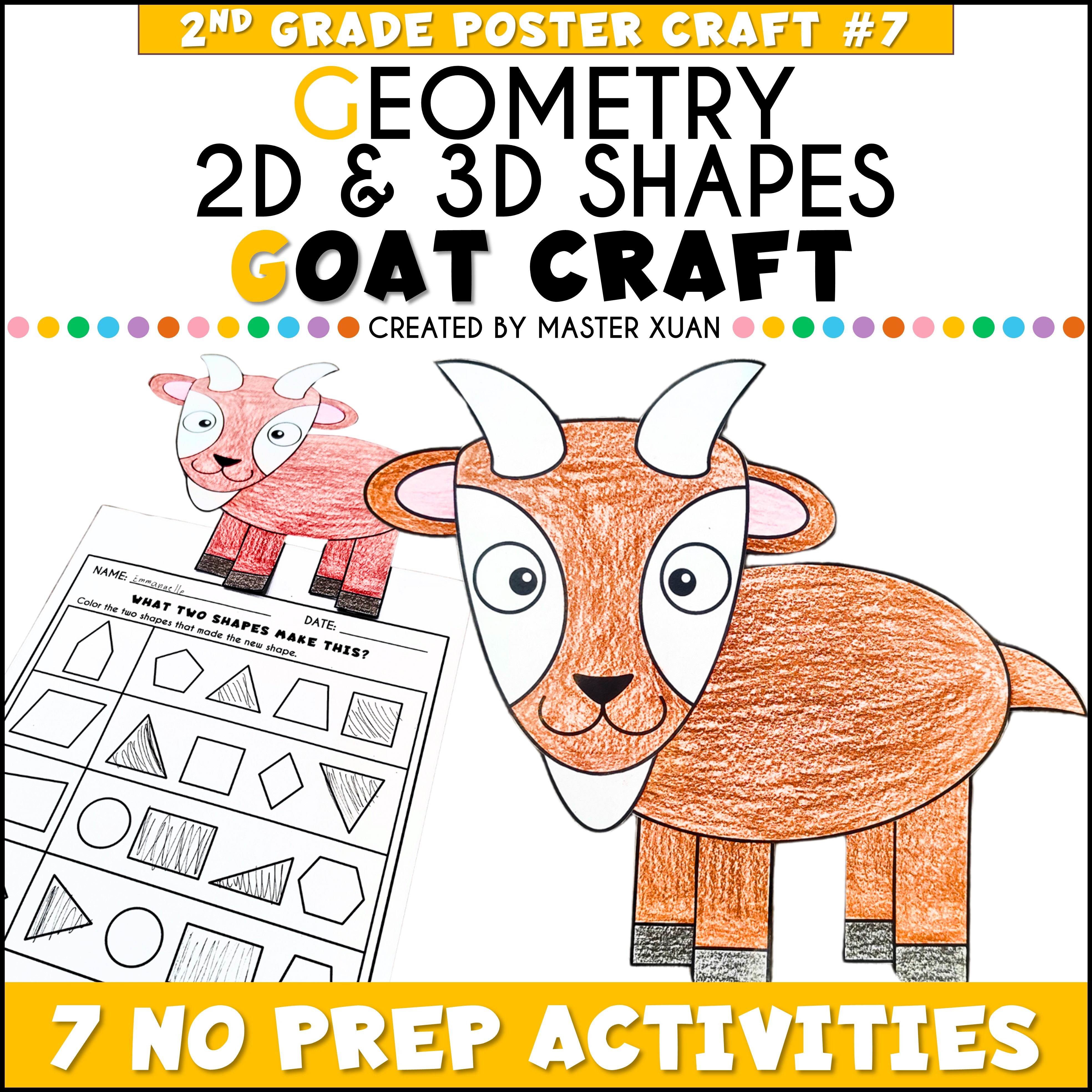 2D 3D shape sort with goat craft includes 7 no prep activities.