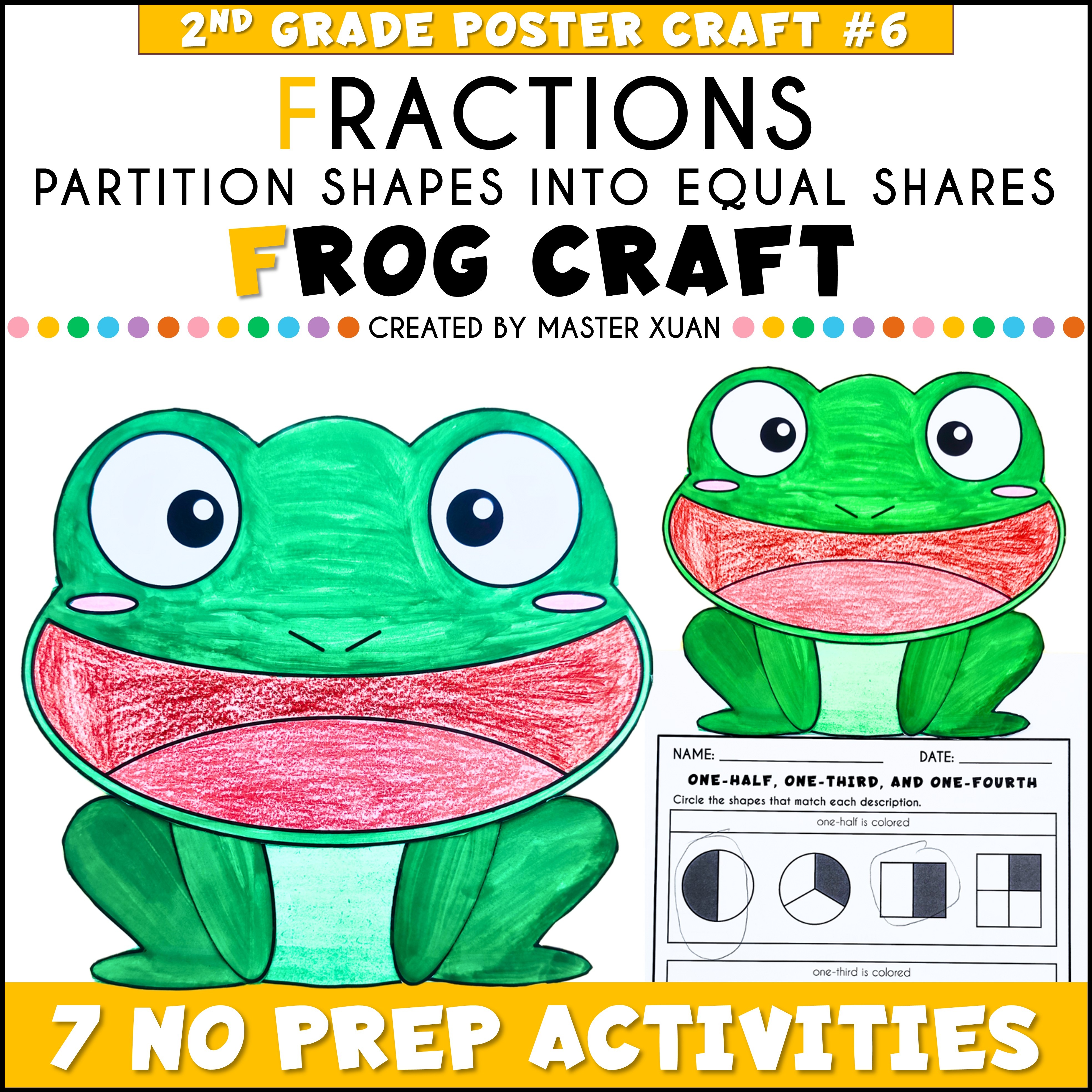 Equal shares worksheet with frog craft.