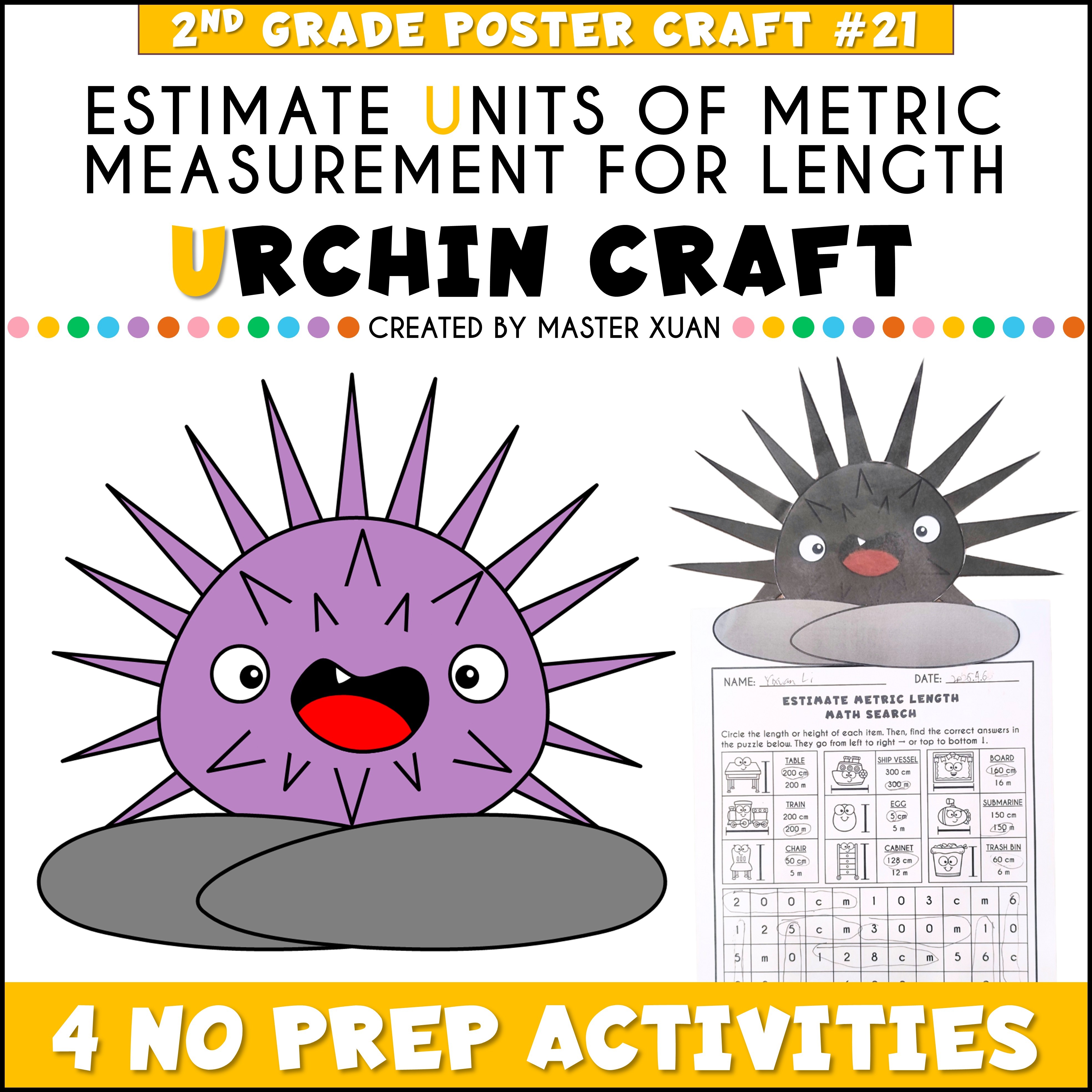 Estimate length worksheet with urchin craft.