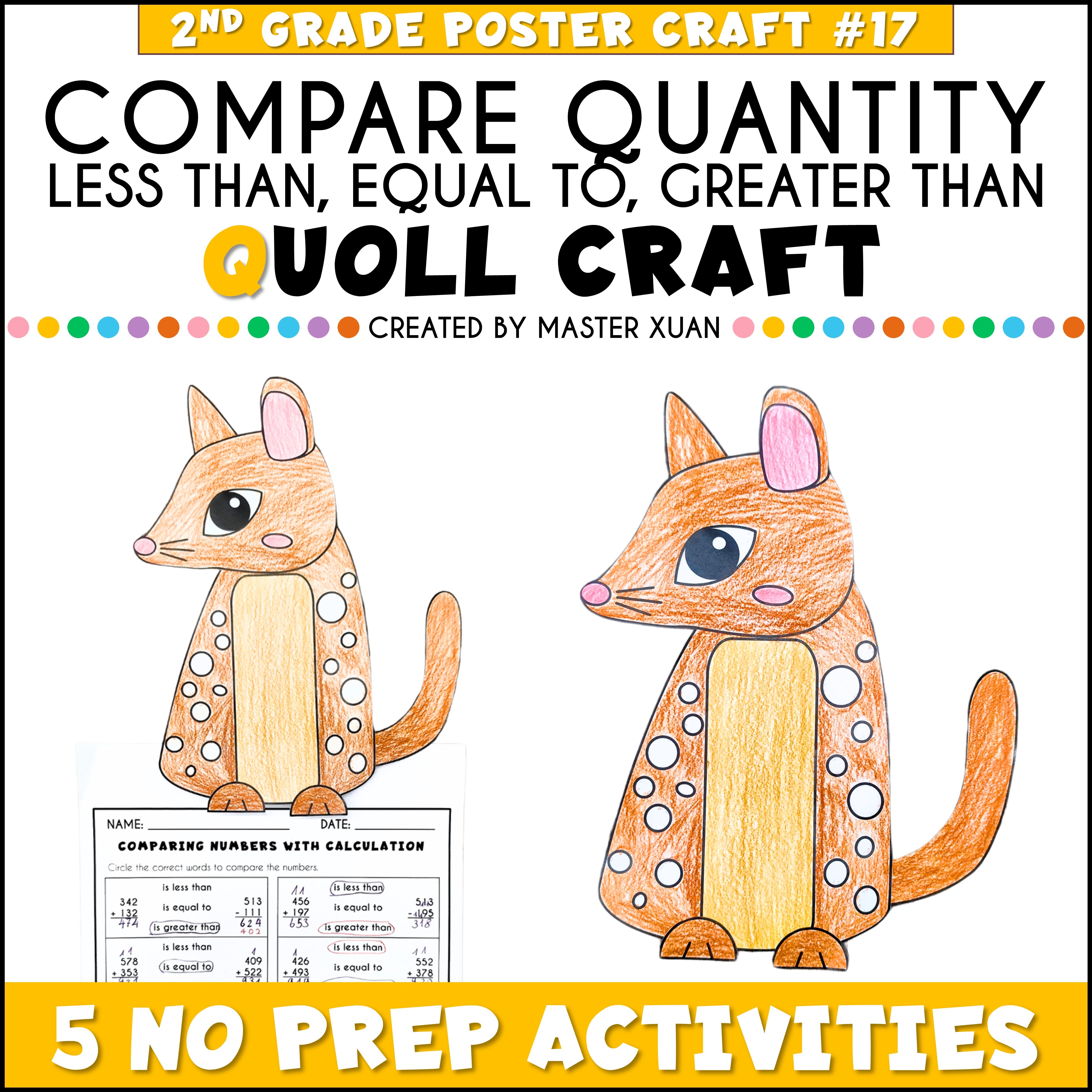 Greater than less than equal to worksheet with quoll craft.