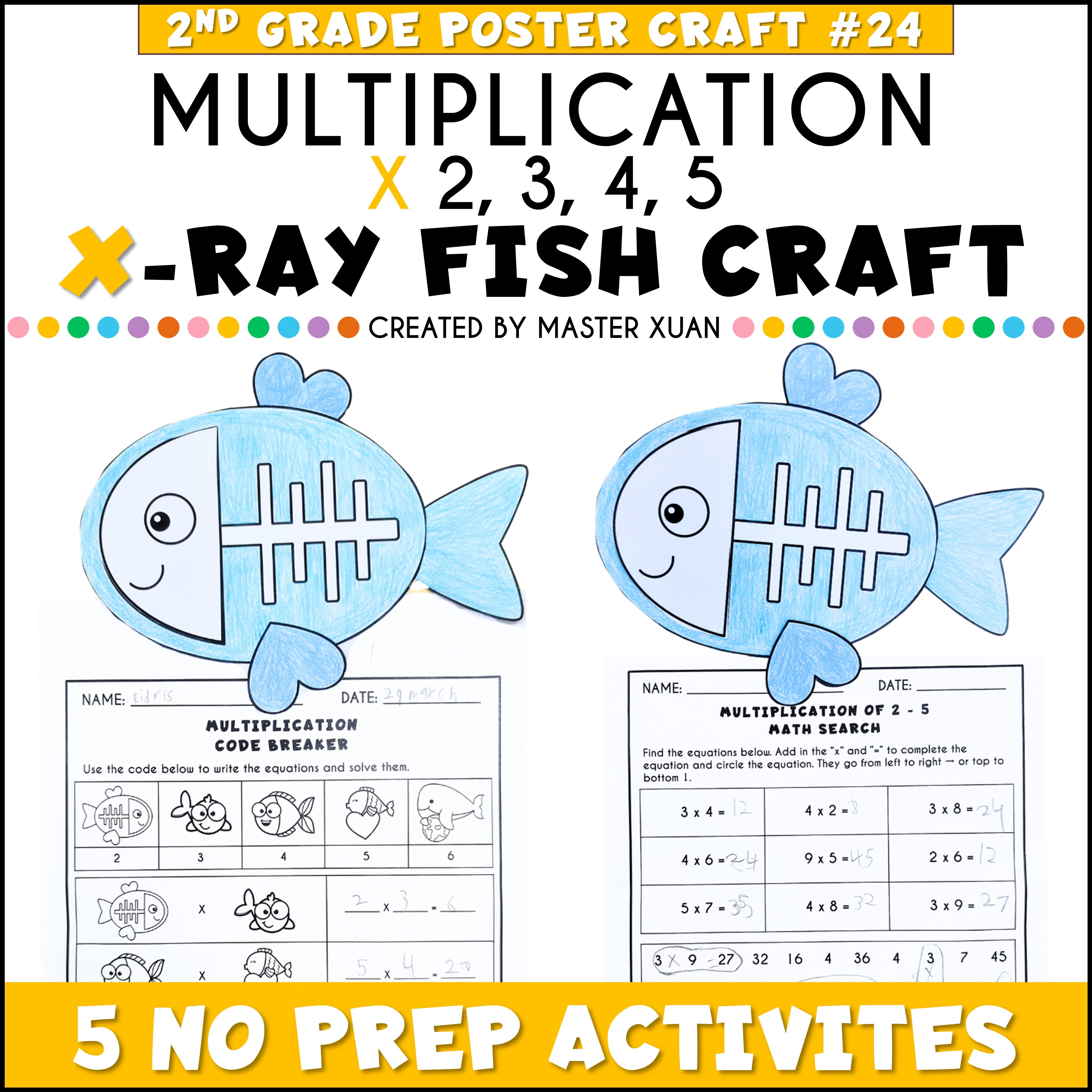 Multiplication practice worksheets x-ray fish craft.