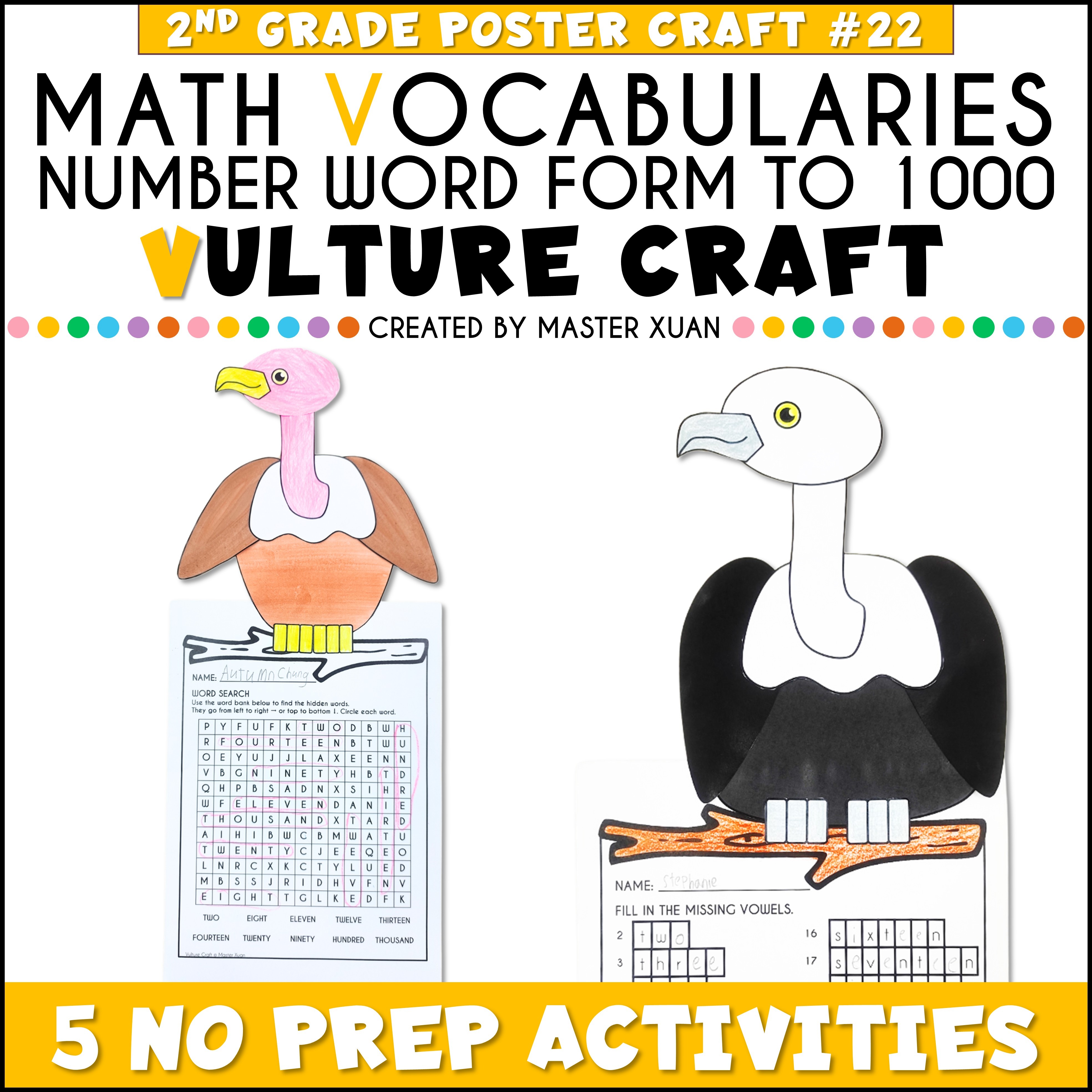 Number word form vulture craft let 2nd grade students practice their math vocabularies.