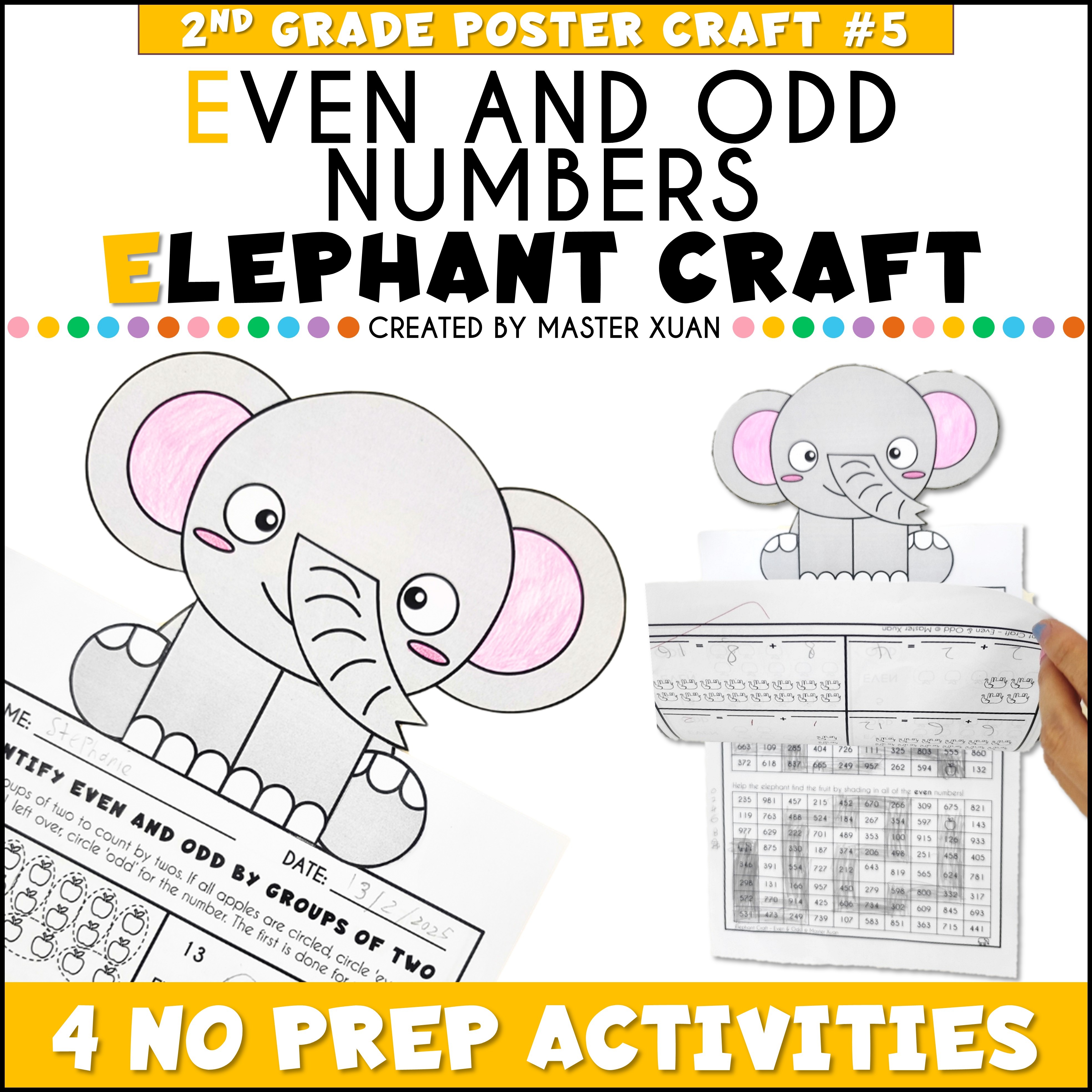 Odd and even numbers craft with elephant craft.