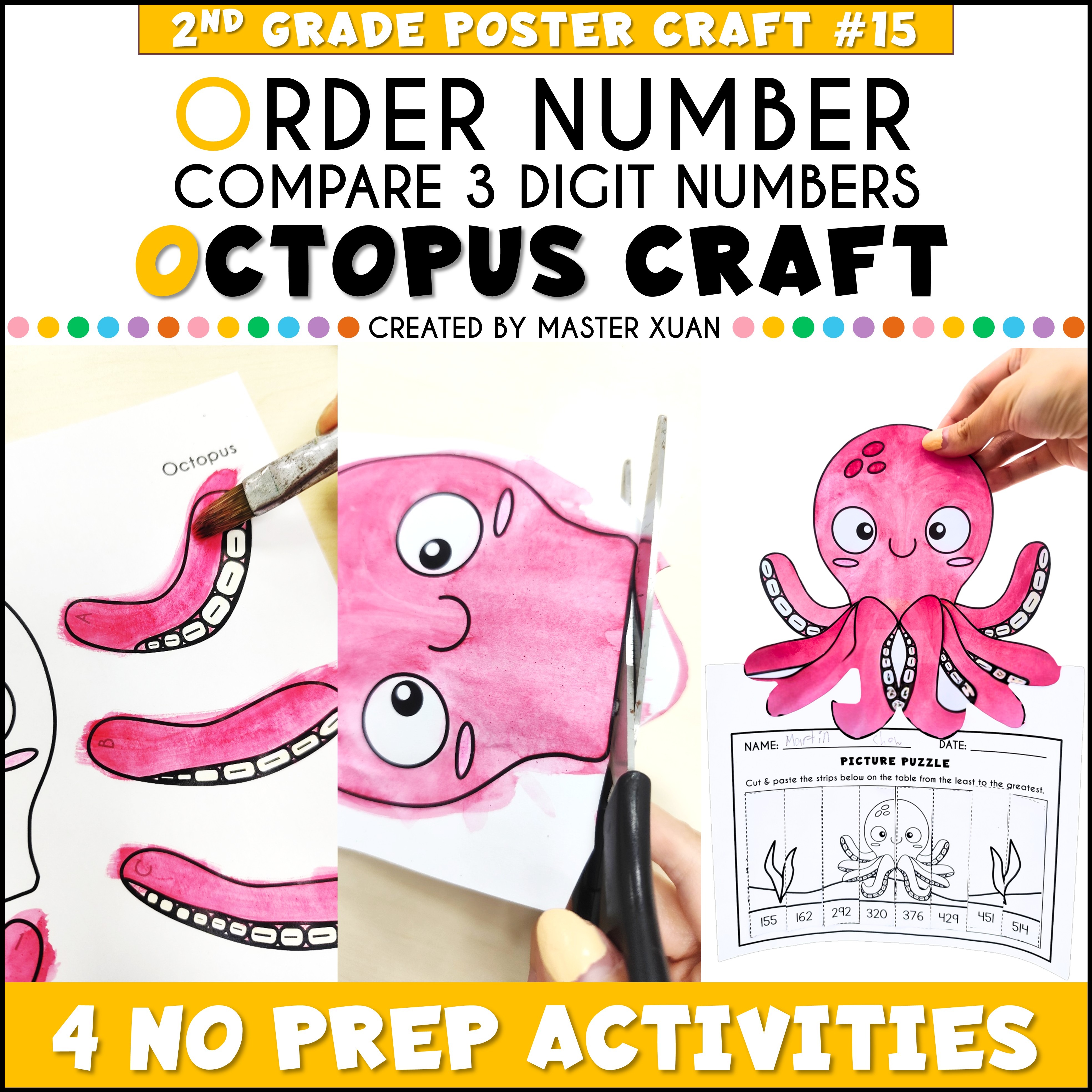 Ordering three digit numbers with octopus craft.