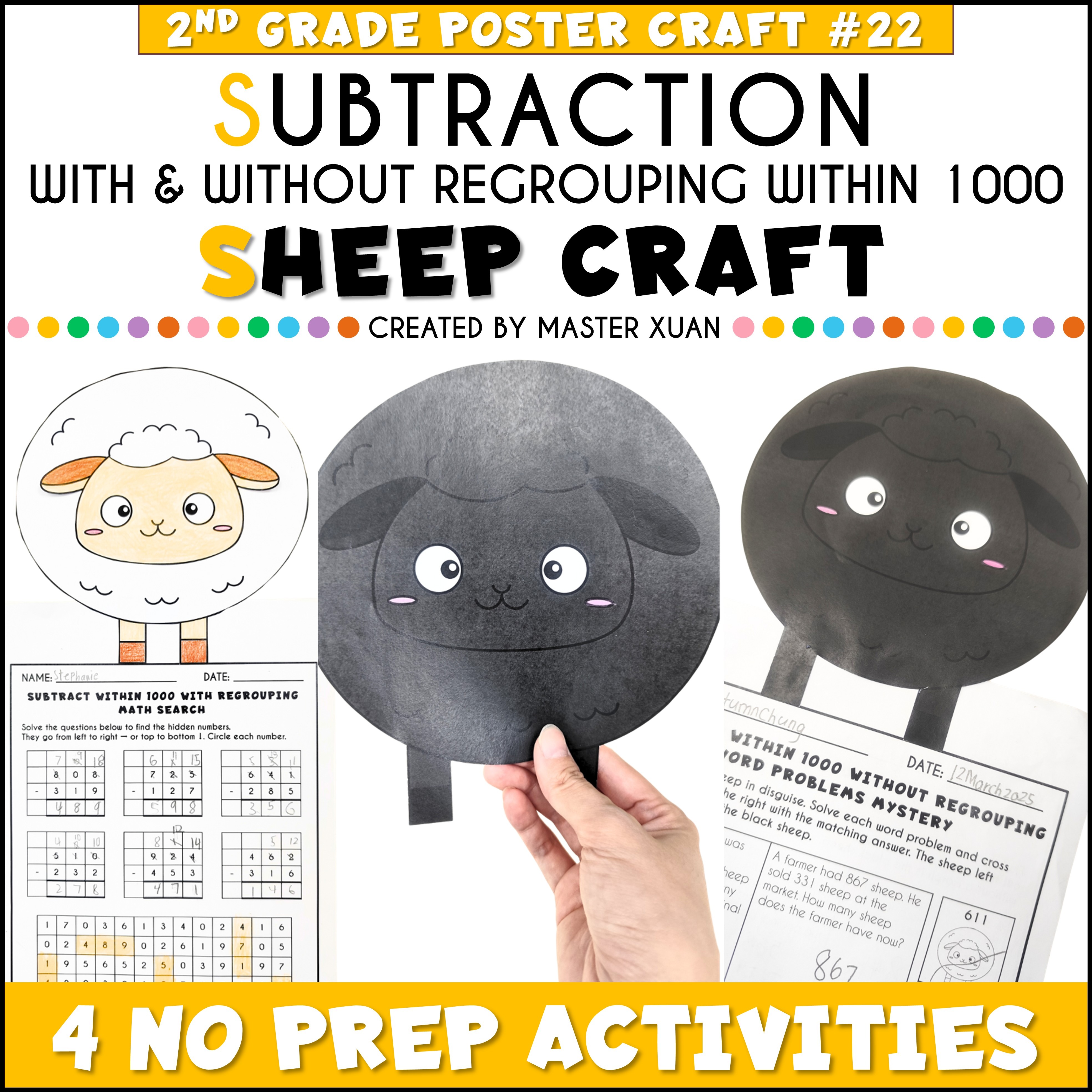 Subtraction within 1000 with sheep craft.