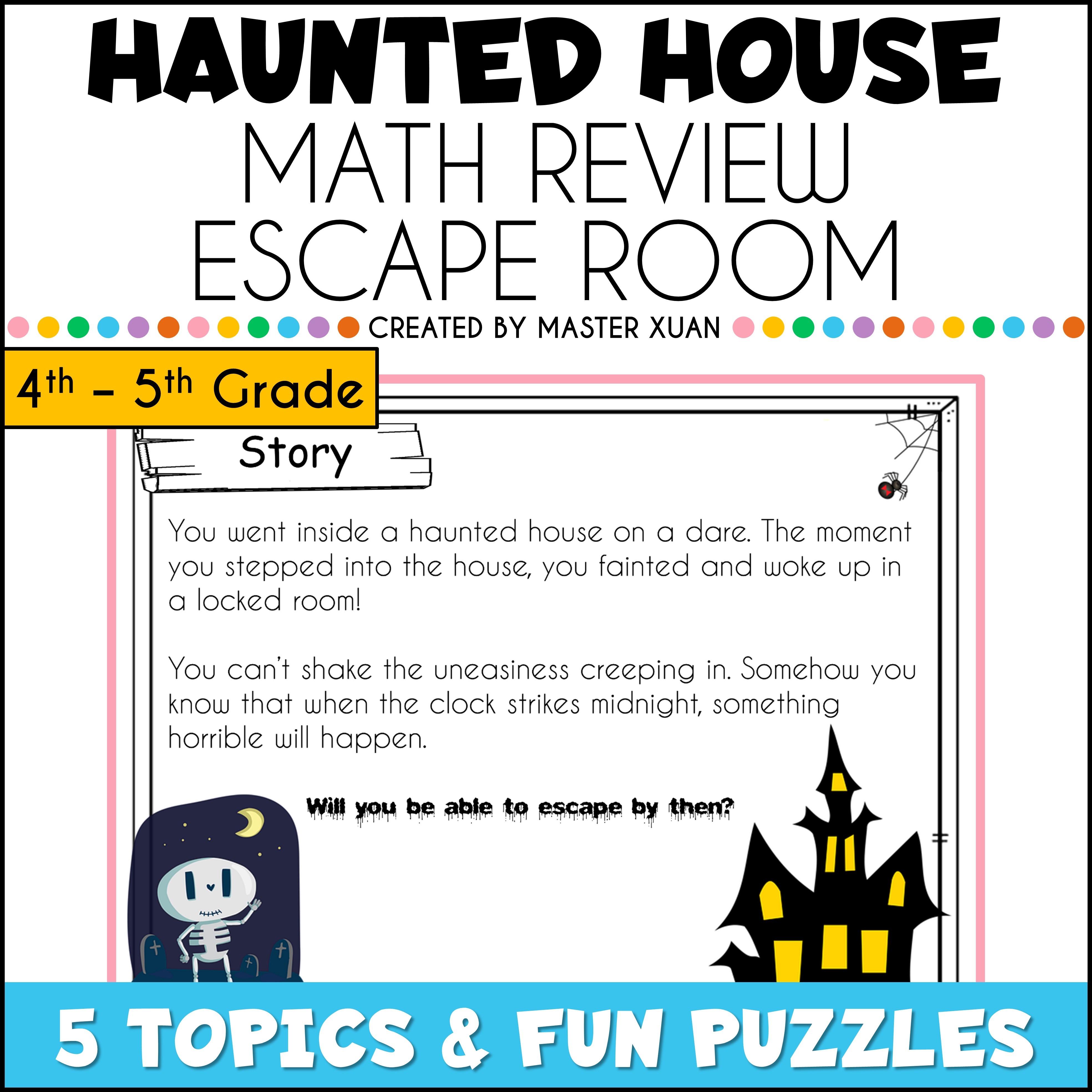 Haunted House 4th 5th grade math review escape room.
