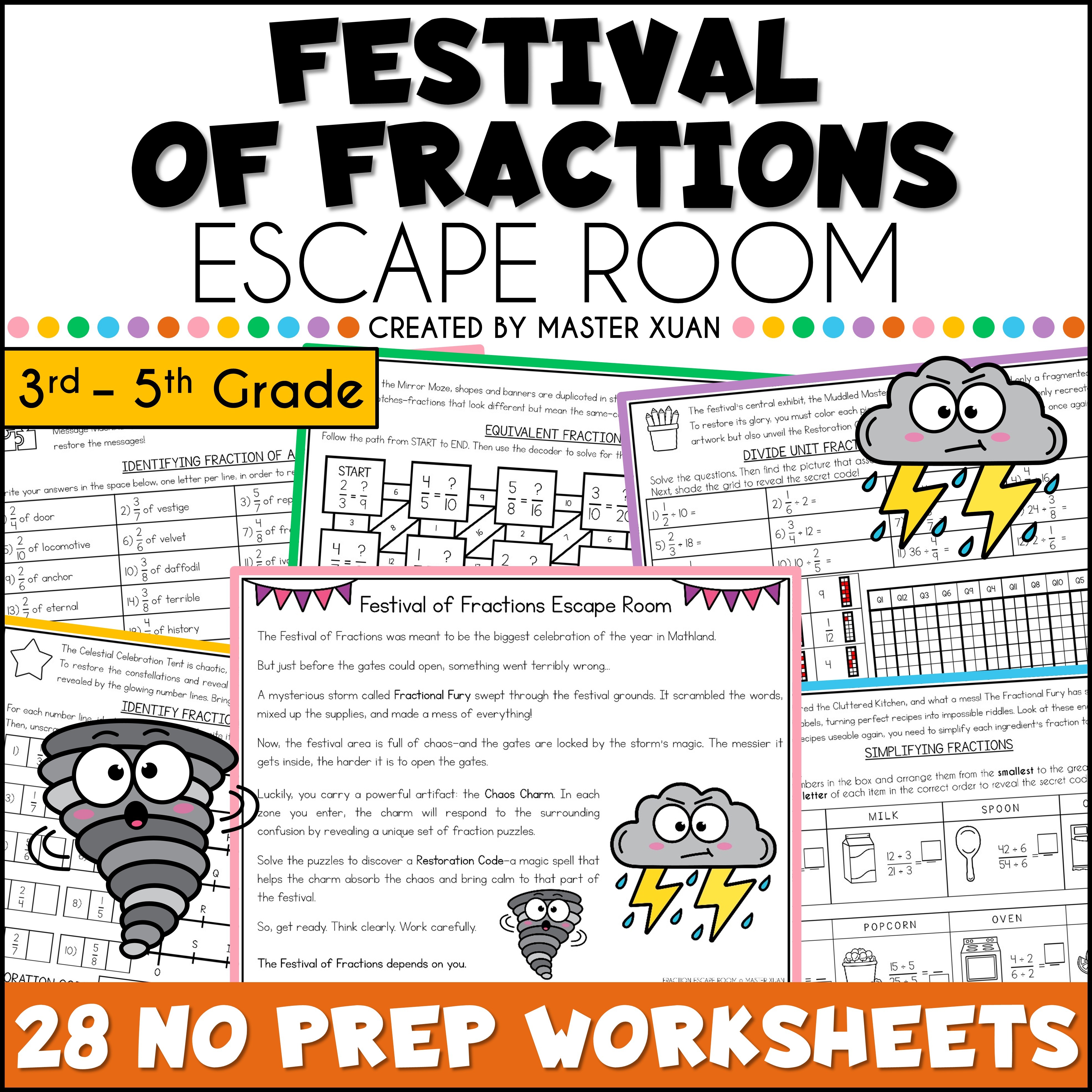 Festival of Fractions Escape room printable puzzles 