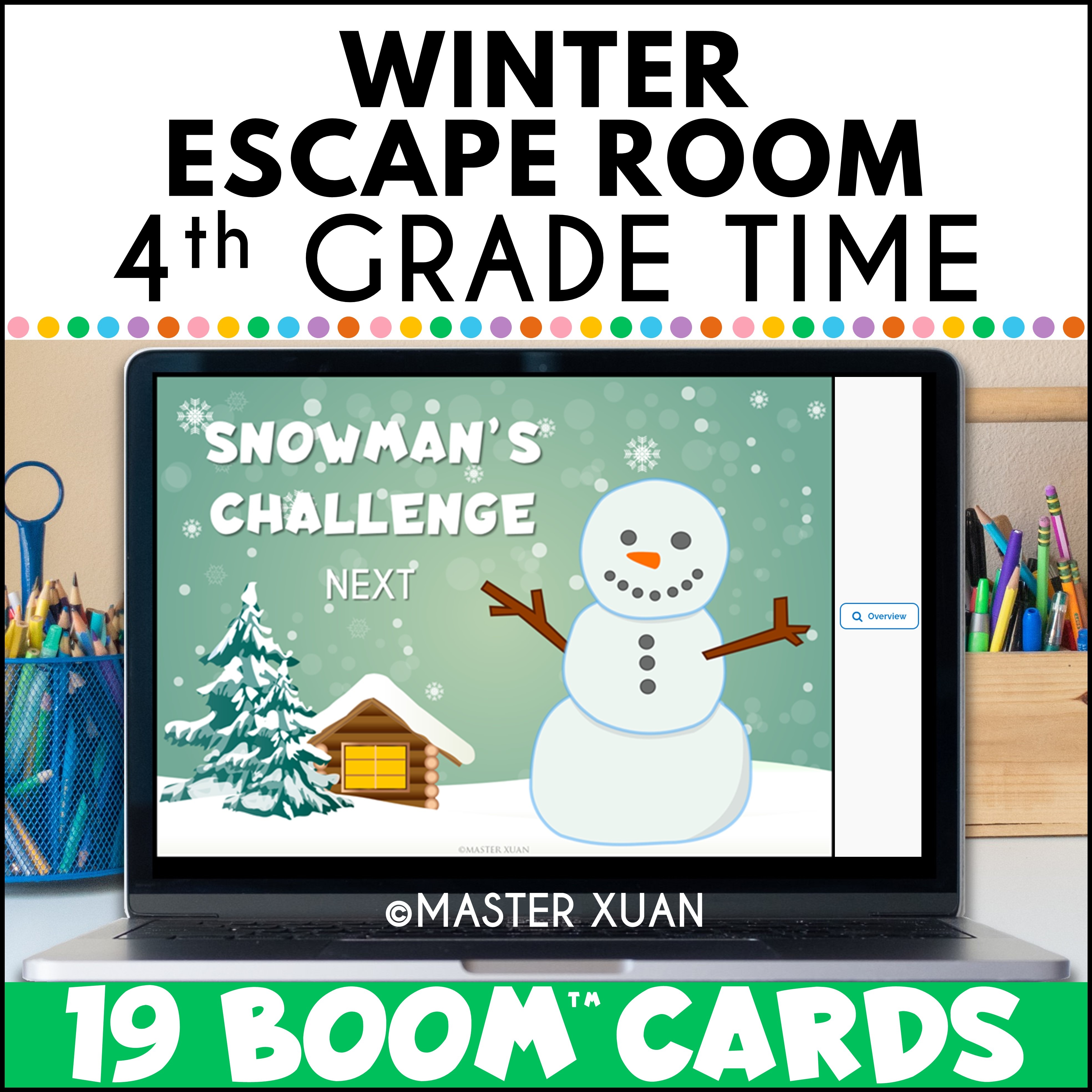 Math game time 4th grade, Winter Escape Room has 19 boom cards.
