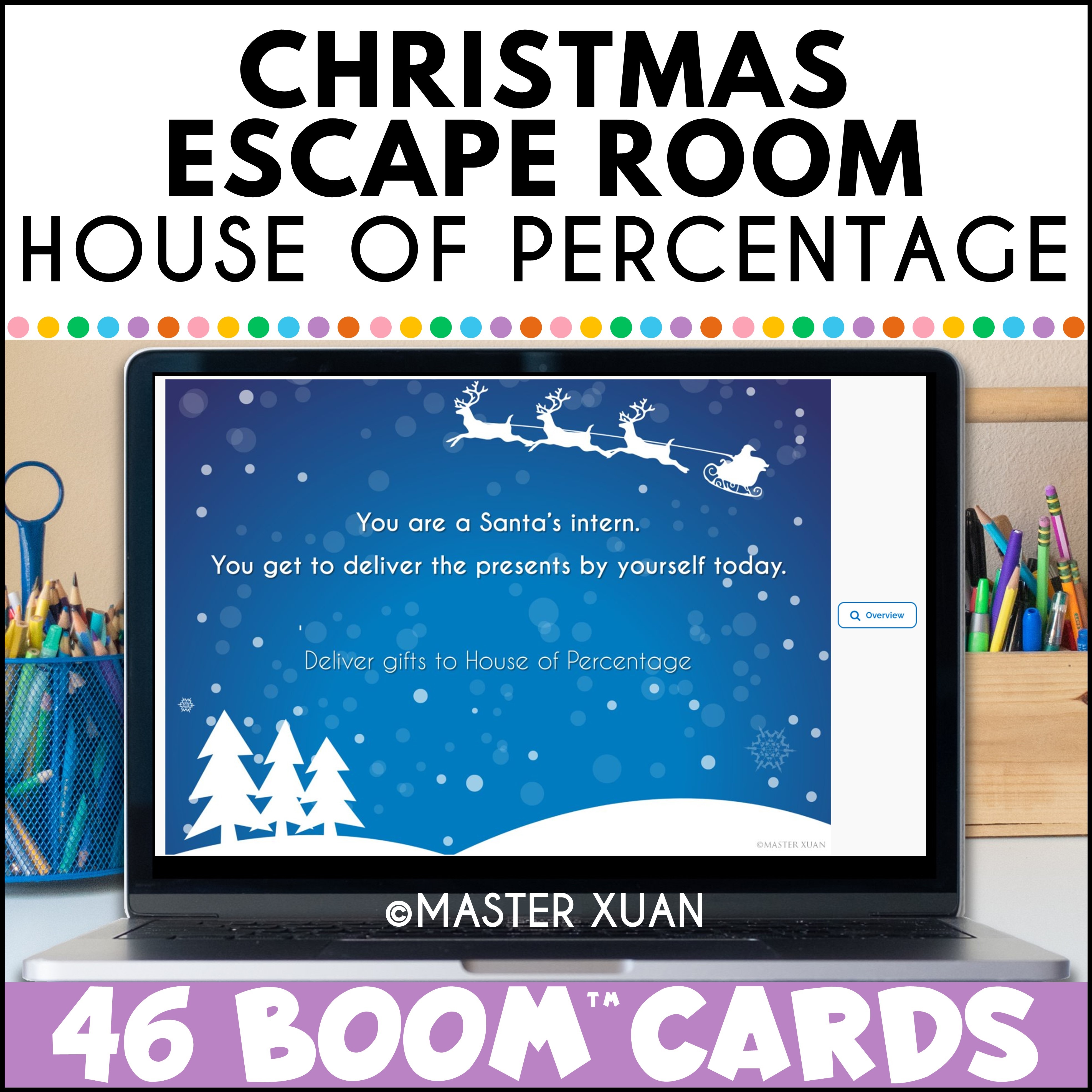 Christmas escape room - house of percentage - percentage math games.