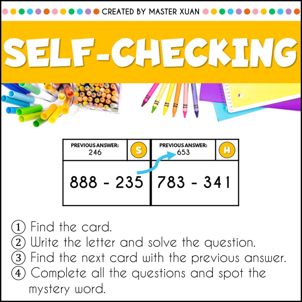 Subtraction facts games are self-checking scavenger hunts, a great addition to St. Patrick's Day math activities.