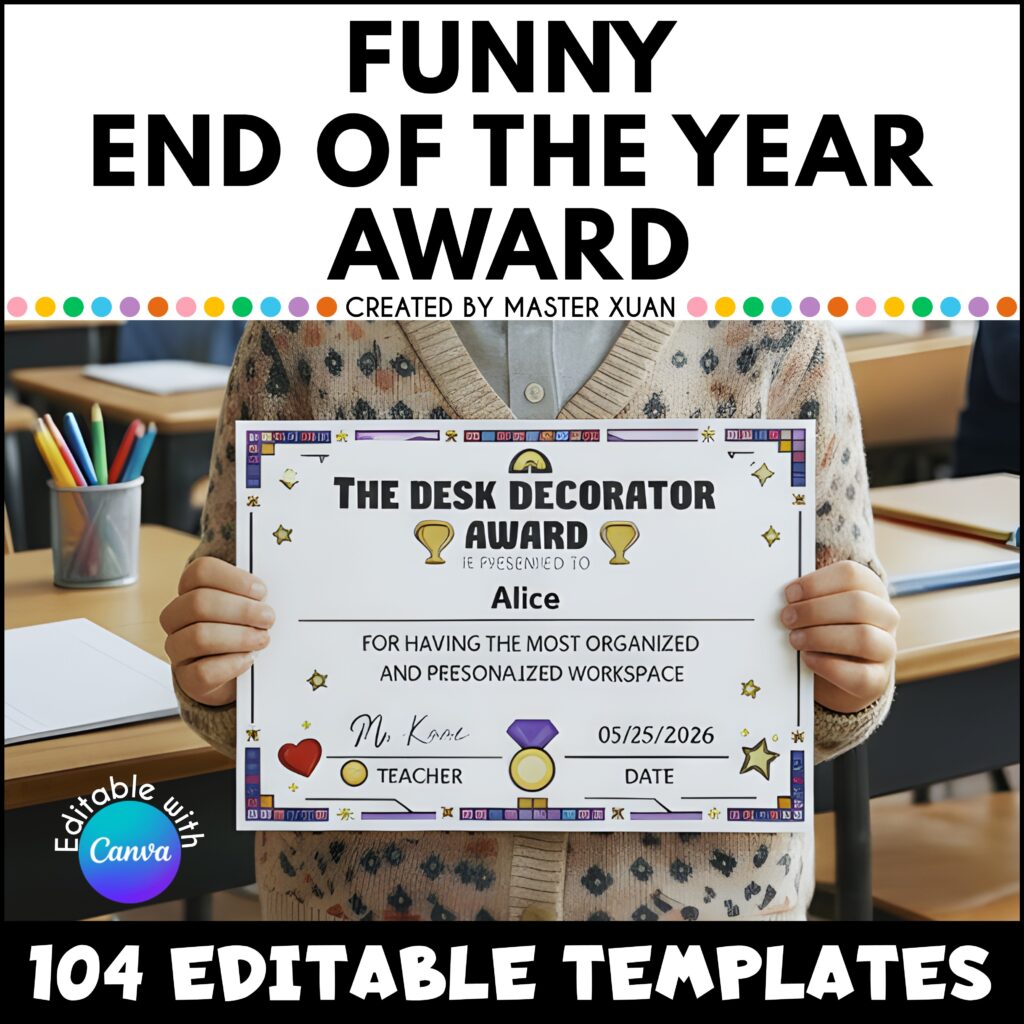 funny end of the year awards comes with 104 canva editable templates