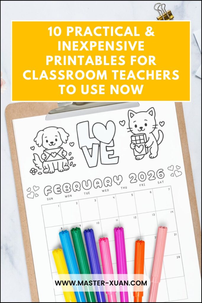 10 Practical & Inexpensive Printables For Classroom Teachers To Use Now - include coloring calendar