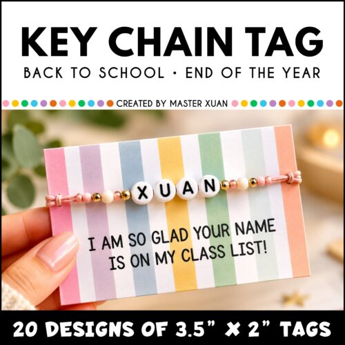 "i am so glad your name is on my class list" keychain tag