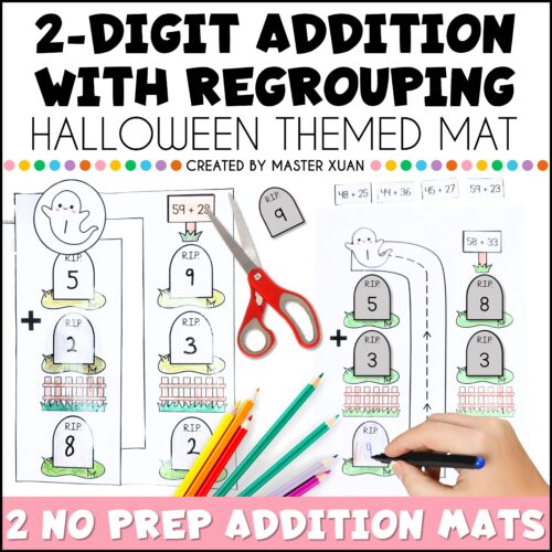 2 digit addition with regrouping halloween.