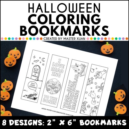 8 Halloween bookmarks to color. 