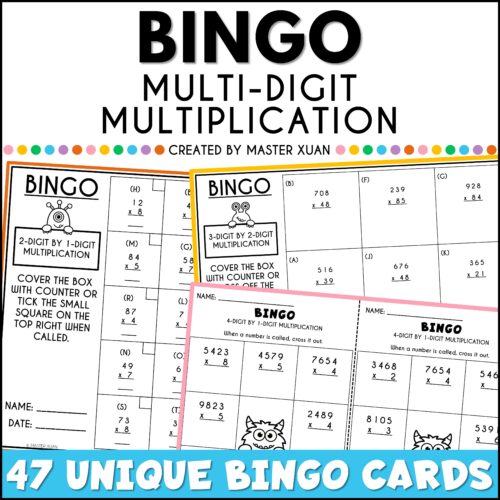 Halloween multiplication bingo has 47 unique bingo cards.