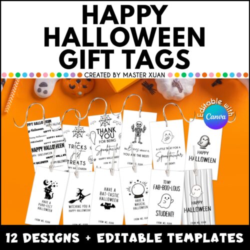 12 Happy halloween tags are editable.