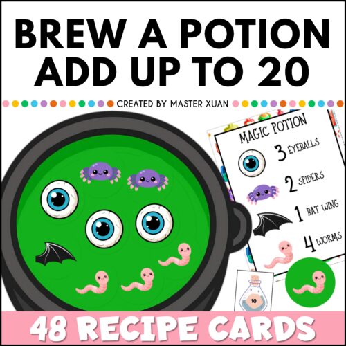 Witches brew recipe cards let students practice addition to 20.